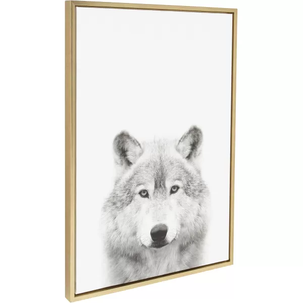 Kate and Laurel Sylvie Wolf Animal Print Black and White Portrait Framed Canvas Wall Art by Simon Te Tai 23x33 GoldGold