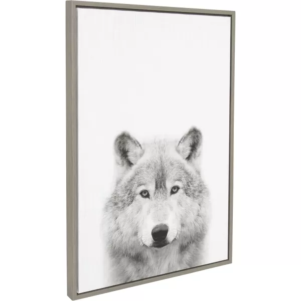 Kate and Laurel Sylvie Wolf Animal Print Black and White Portrait Framed Canvas Wall Art by Simon Te Tai 23x33 GoldGrey