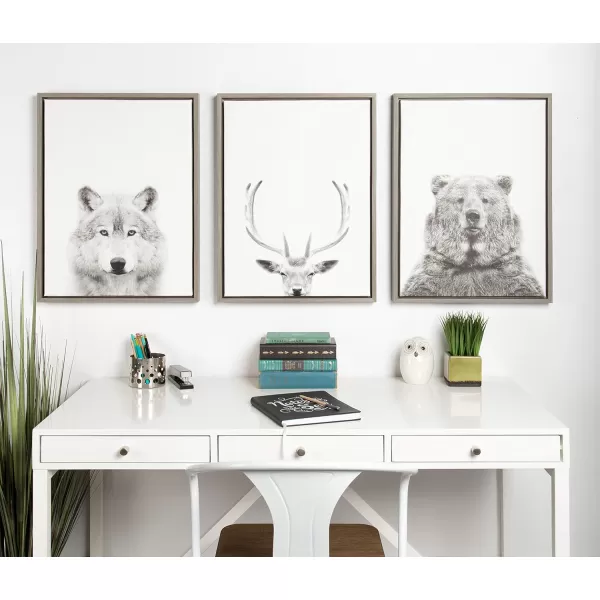 Kate and Laurel Sylvie Wolf Animal Print Black and White Portrait Framed Canvas Wall Art by Simon Te Tai 23x33 GoldGrey