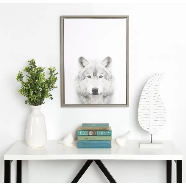 Kate and Laurel Sylvie Wolf Animal Print Black and White Portrait Framed Canvas Wall Art by Simon Te Tai 23x33 GoldGrey