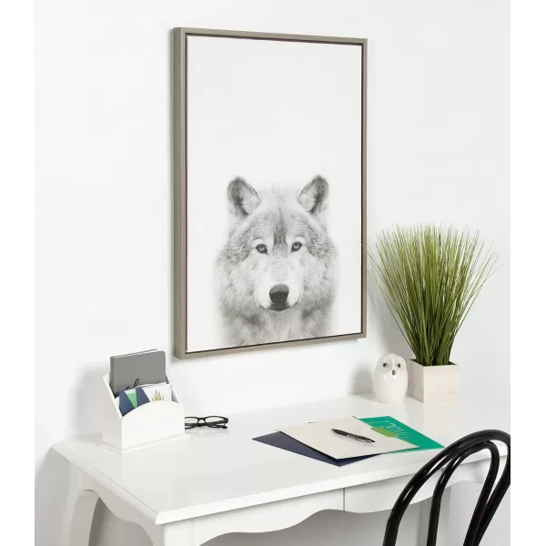 Kate and Laurel Sylvie Wolf Animal Print Black and White Portrait Framed Canvas Wall Art by Simon Te Tai 23x33 GoldGrey