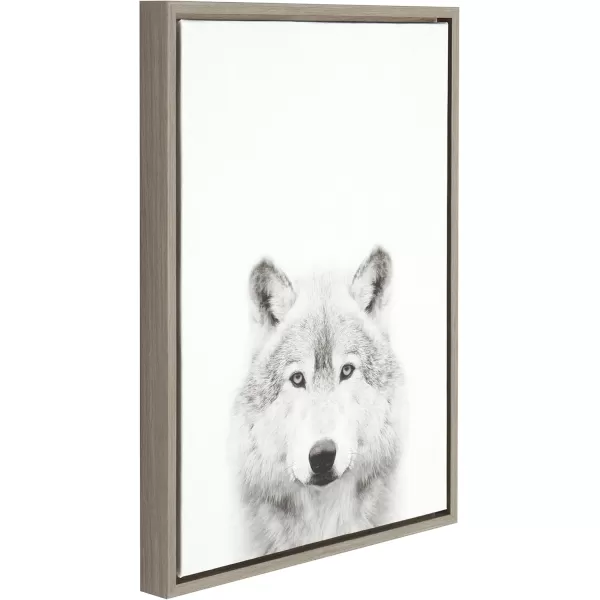 Kate and Laurel Sylvie Wolf Animal Print Black and White Portrait Framed Canvas Wall Art by Simon Te Tai 23x33 GoldGrey