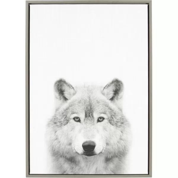 Kate and Laurel Sylvie Wolf Animal Print Black and White Portrait Framed Canvas Wall Art by Simon Te Tai 23x33 GoldGrey