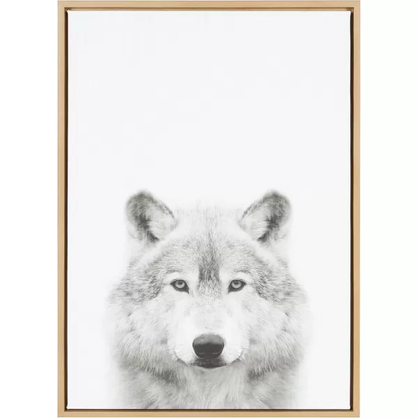 Kate and Laurel Sylvie Wolf Animal Print Black and White Portrait Framed Canvas Wall Art by Simon Te Tai 23x33 GoldNatural