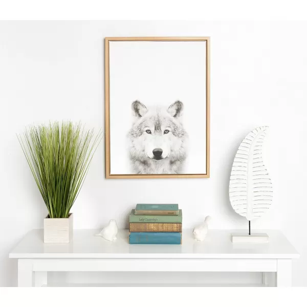 Kate and Laurel Sylvie Wolf Animal Print Black and White Portrait Framed Canvas Wall Art by Simon Te Tai 23x33 GoldNatural