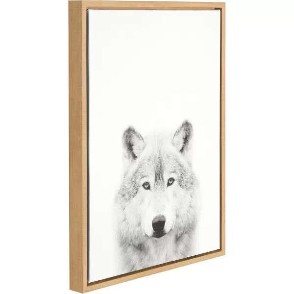 Kate and Laurel Sylvie Wolf Animal Print Black and White Portrait Framed Canvas Wall Art by Simon Te Tai 23x33 GoldNatural