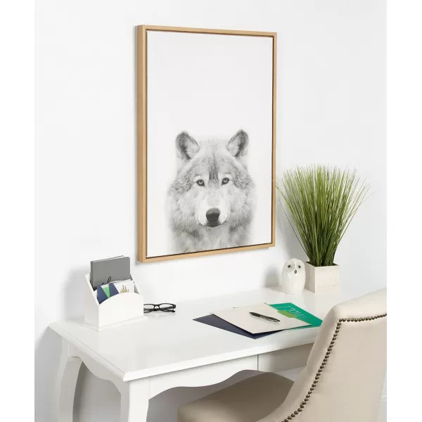 Kate and Laurel Sylvie Wolf Animal Print Black and White Portrait Framed Canvas Wall Art by Simon Te Tai 23x33 GoldNatural