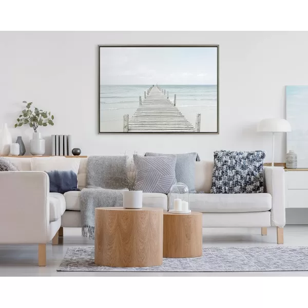 Kate and Laurel Sylvie Wooden Pier on the Beach Framed Canvas Wall Art by Amy Peterson Art Studio 28x38 Gray Decorative Coastal Art Print for WallGray