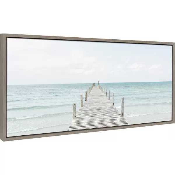 Kate and Laurel Sylvie Wooden Pier on the Beach Framed Canvas Wall Art by Amy Peterson Art Studio 28x38 Gray Decorative Coastal Art Print for WallGray