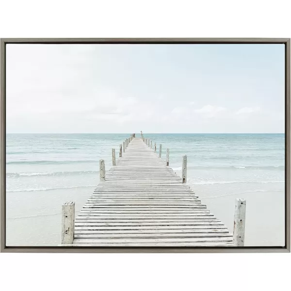 Kate and Laurel Sylvie Wooden Pier on the Beach Framed Canvas Wall Art by Amy Peterson Art Studio 28x38 Gray Decorative Coastal Art Print for WallGray
