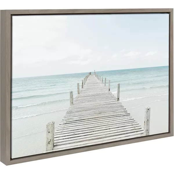 Kate and Laurel Sylvie Wooden Pier on the Beach Framed Canvas Wall Art by Amy Peterson Art Studio 28x38 Gray Decorative Coastal Art Print for WallGray