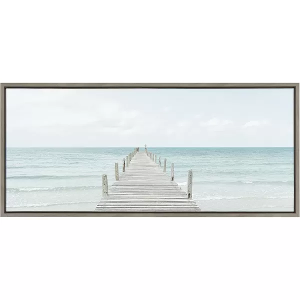 Kate and Laurel Sylvie Wooden Pier on the Beach Framed Canvas Wall Art by Amy Peterson Art Studio 28x38 Gray Decorative Coastal Art Print for WallGray