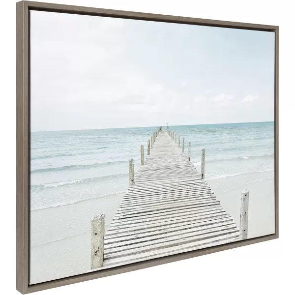 Kate and Laurel Sylvie Wooden Pier on the Beach Framed Canvas Wall Art by Amy Peterson Art Studio 28x38 Gray Decorative Coastal Art Print for WallGray