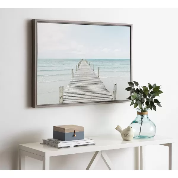 Kate and Laurel Sylvie Wooden Pier on the Beach Framed Canvas Wall Art by Amy Peterson Art Studio 28x38 Gray Decorative Coastal Art Print for WallGrey
