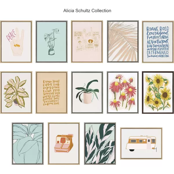 Kate and Laurel x Alicia Schultz Collaboration Sea Plant Framed Linen Textured Canvas Wall Art 18x24 Gold Decorative Coastal Art Colorful Ocean Coral