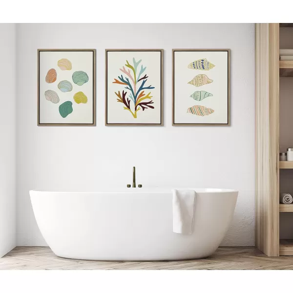 Kate and Laurel x Alicia Schultz Collaboration Sea Plant Framed Linen Textured Canvas Wall Art 18x24 Gold Decorative Coastal Art Colorful Ocean Coral