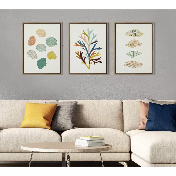 Kate and Laurel x Alicia Schultz Collaboration Sea Plant Framed Linen Textured Canvas Wall Art 18x24 Gold Decorative Coastal Art Colorful Ocean Coral