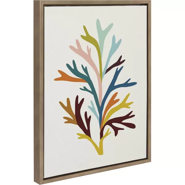 Kate and Laurel x Alicia Schultz Collaboration Sea Plant Framed Linen Textured Canvas Wall Art 18x24 Gold Decorative Coastal Art Colorful Ocean Coral