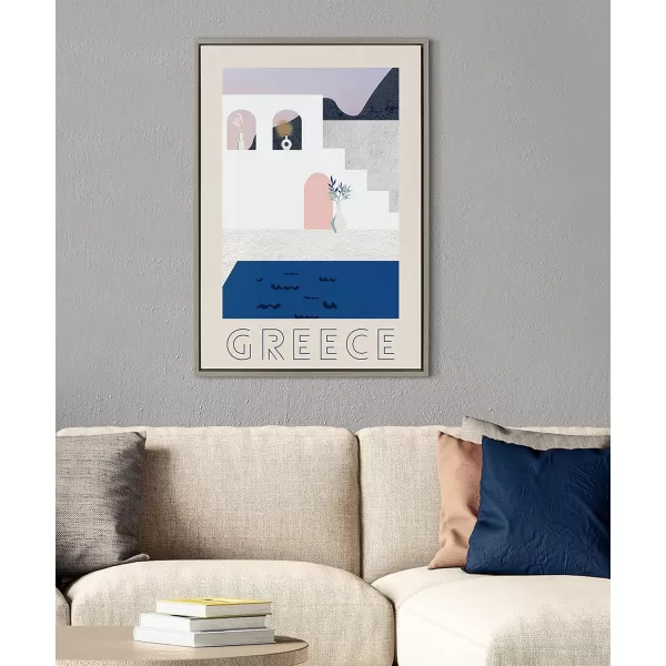 Kate and Laurel x Chay O Collaboration Travel Poster Greece Framed Canvas Wall Art 23x33 Gray Decorative Greece Art Print for Wall