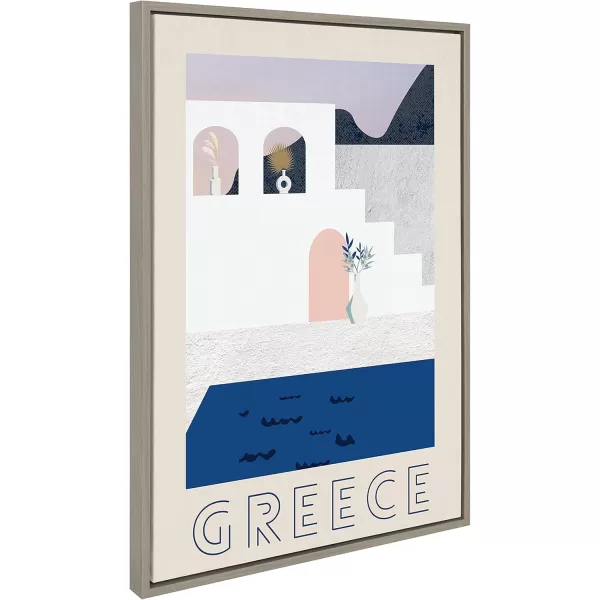 Kate and Laurel x Chay O Collaboration Travel Poster Greece Framed Canvas Wall Art 23x33 Gray Decorative Greece Art Print for Wall