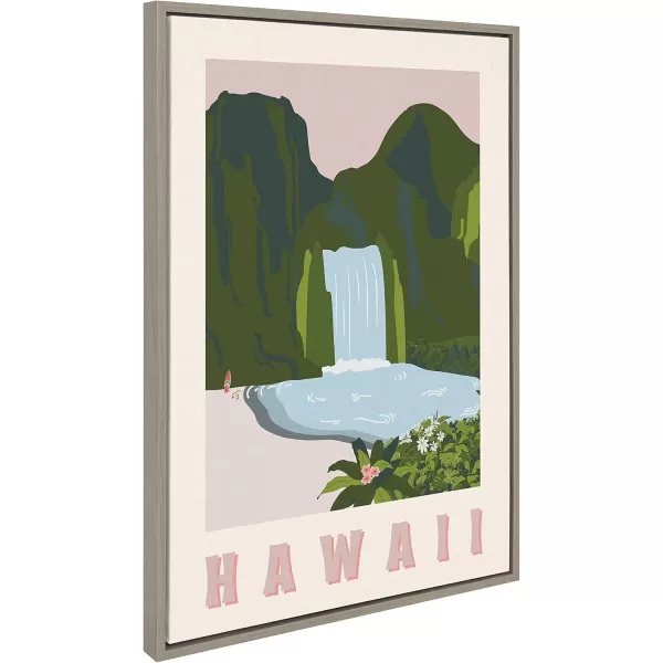 Kate and Laurel x Chay O Collaboration Travel Poster Hawaii Framed Canvas Wall Art 23x33 Gray Vintage Travel Art Print for Wall