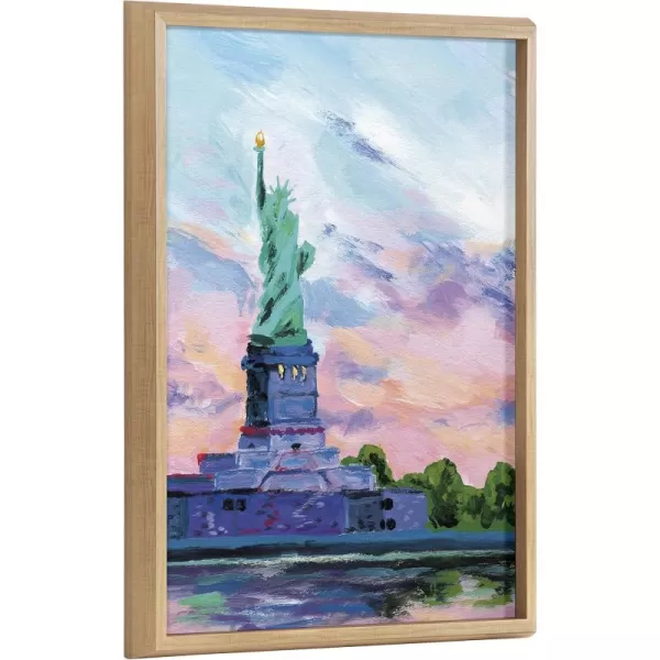 Kate and Laurel Blake Lady Liberty Framed Printed Wood Wall Art by Rachel Christopoulous 18x24 Natural New York Art for Wall