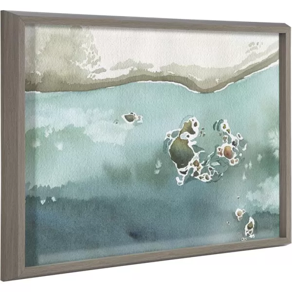 Kate and Laurel Blake Rocky Shores Framed Printed Glass Wall Art by Janet MeinkeLau 18x24 Gray Coastal Beach Art for Wall