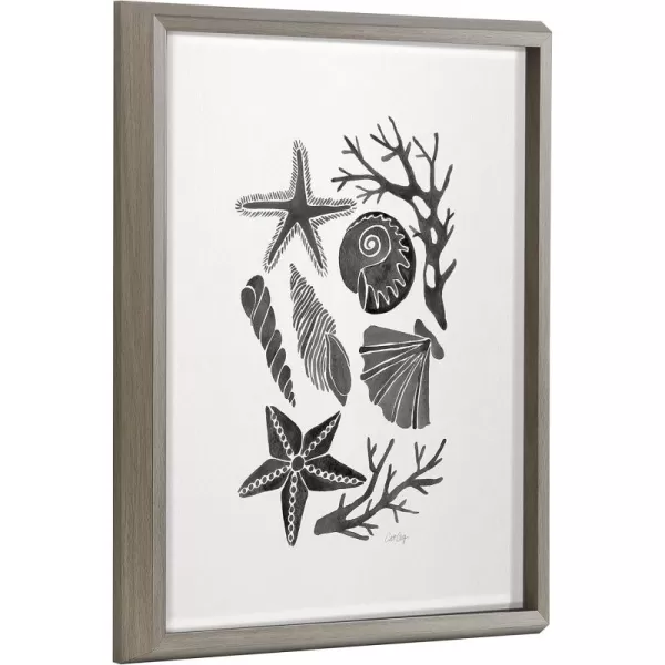 Kate and Laurel Blake Seashells Black Framed Printed Glass Wall Art by Cat Coquillette 16x20 Gray Decorative Coastal Art for Wall