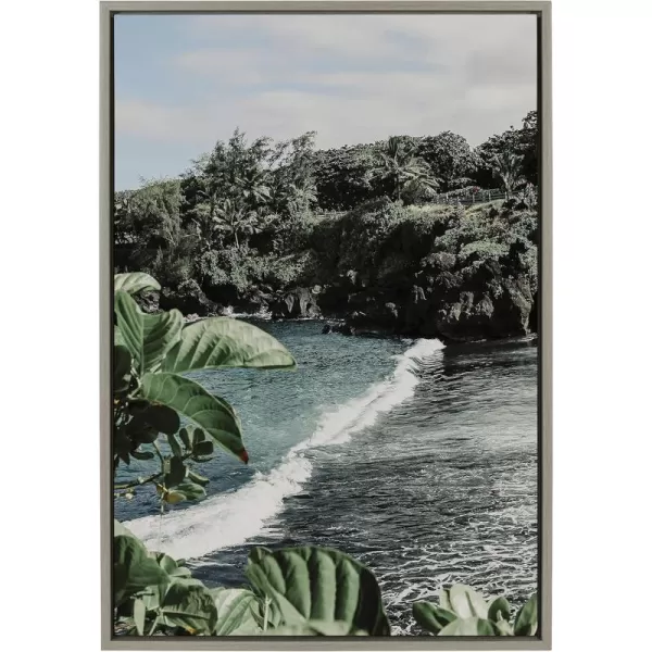 Kate and Laurel Sylvie Aloha Kai Framed Canvas Wall Art by Alicia Abla 23x33 Gray Tropical Beach Art Wall Dcor