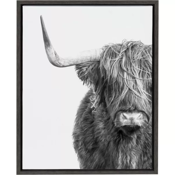 Kate and Laurel Sylvie BW highland Cow No 1 Framed Canvas Wall Art by Amy Peterson Art Studio 23x33 Gray Rustic Animal Wall Decor for WalGrey