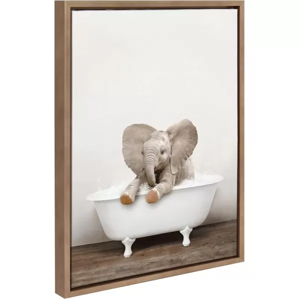 Kate and Laurel Sylvie Baby Elephant No 6 in Rustic Bath Framed Canvas Wall Art by Amy Peterson Art Studio 18x24 Gray Modern Fun Decorative Bathtub Wall Art for Home DcorGold