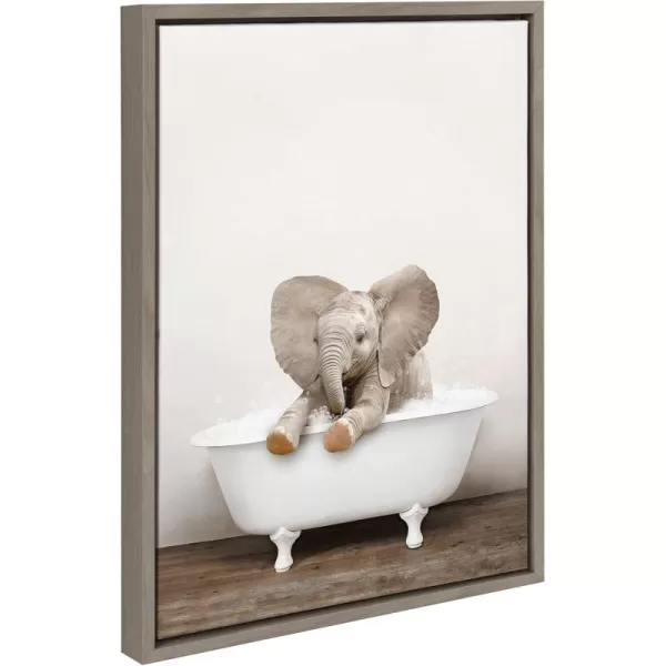 Kate and Laurel Sylvie Baby Elephant No 6 in Rustic Bath Framed Canvas Wall Art by Amy Peterson Art Studio 18x24 Gray Modern Fun Decorative Bathtub Wall Art for Home DcorGray