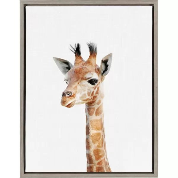 Kate and Laurel Sylvie Baby Giraffe Animal Print Portrait Framed Canvas Wall Art by Amy Peterson 18x24 NaturalGrey