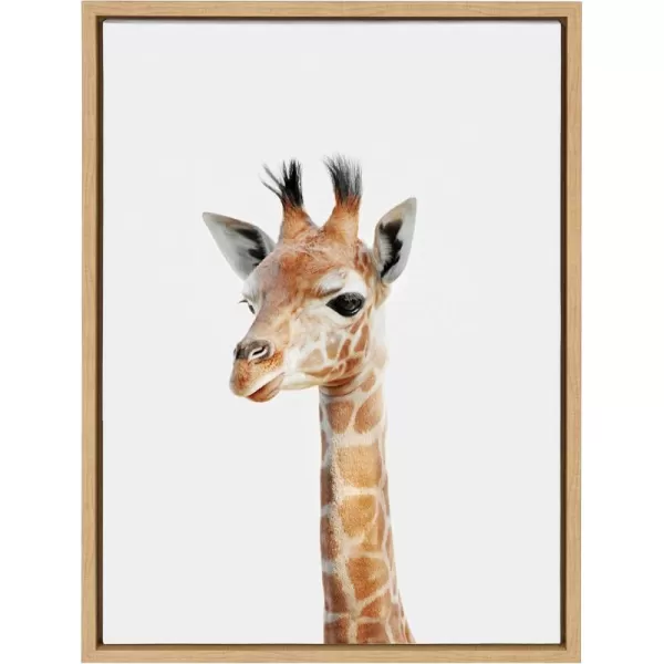 Kate and Laurel Sylvie Baby Giraffe Animal Print Portrait Framed Canvas Wall Art by Amy Peterson 18x24 NaturalNatural