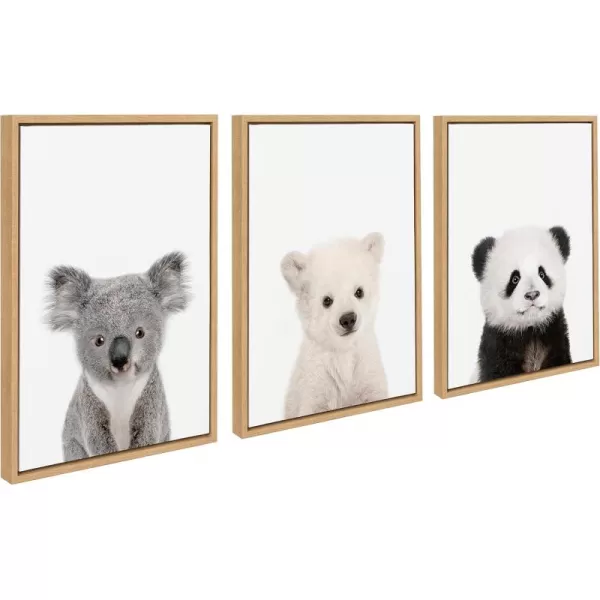 Kate and Laurel Sylvie Baby Polar Bear Baby Panda Bear and Baby Koala Bear Framed Canvas Wall Art Set by Amy Peterson Art Studio 3 Piece Set 18x24 Natural Baby Animal Wall Art Dcor SetNatural