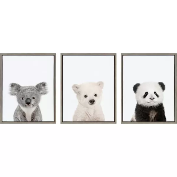 Kate and Laurel Sylvie Baby Polar Bear Baby Panda Bear and Baby Koala Bear Framed Canvas Wall Art Set by Amy Peterson Art Studio 3 Piece Set 18x24 Natural Baby Animal Wall Art Dcor SetGrey