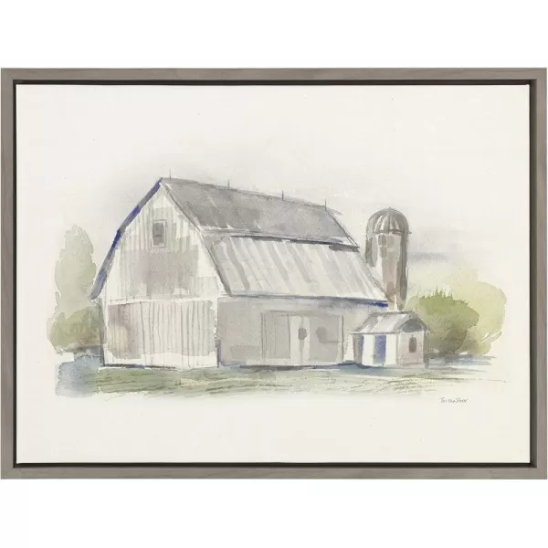 Kate and Laurel Sylvie Barn 2 Framed Linen Textured Canvas Wall Art by Patricia Shaw 18x24 Gray Rustic Farmhouse Art for Wall