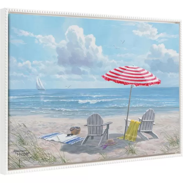 Kate and Laurel Sylvie Beaded Beach Day Vintage Framed Canvas Wall Art by Abraham Hunter 28x38 White Colorful Beach Landscape Art for Wall