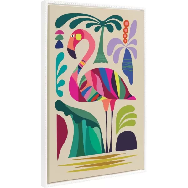 Kate and Laurel Sylvie Beaded MCM Flamingo Vintage Framed Canvas Wall Art by Rachel Lee 23x33 White Colorful MidCentury Bird Art for Wall