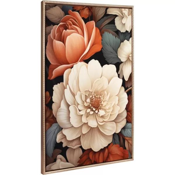 Kate and Laurel Sylvie Beaded Romantic Ivory and Peach Flora Vintage Framed Canvas Wall Art by The Creative Bunch Studio 315x415 Gold Colorful Flower Petal Art for Wall