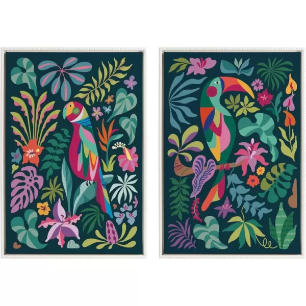 Kate and Laurel Sylvie Beaded Tropical Parrot and Tropical Toucan Vintage Framed Canvas Wall Art Set by Rachel Lee 2 Piece Set 23x33 White Tropical Bird Art Set for Wall