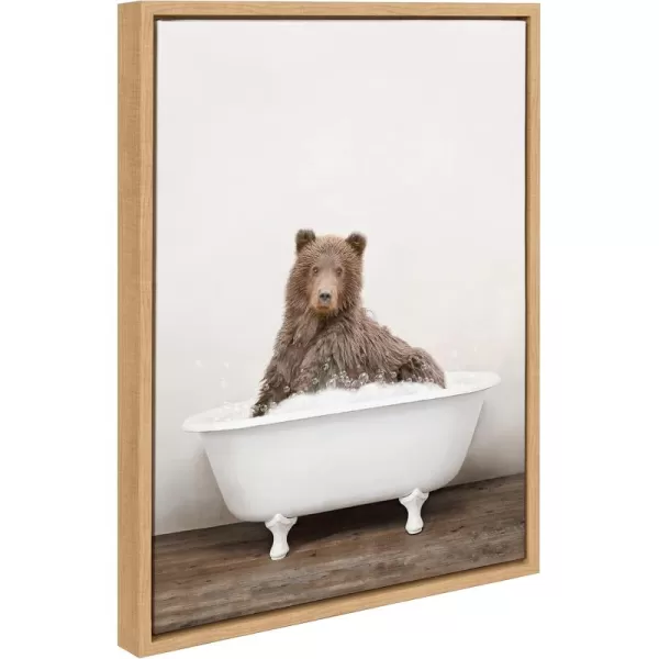 Kate and Laurel Sylvie Bear Rustic Bubble Bath Framed Canvas Wall Art by Amy Peterson Art Studio 18x24 Brown Modern Fun Decorative Bathtub Wall Art for Home Dcor18x24