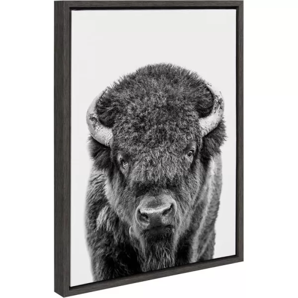 Kate and Laurel Sylvie Bison Portrait Black and White Framed Canvas Wall Art by Amy Peterson Art Studio 23x33 Gray Modern Animal Portrait Art for WallGray