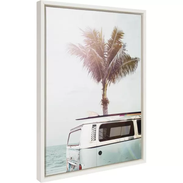 Kate and Laurel Sylvie Blue Beach Van Framed Canvas Wall Art by Amy Peterson Art Studio 18x24 White Soft Coastal Ocean Beach Art for WallWhite