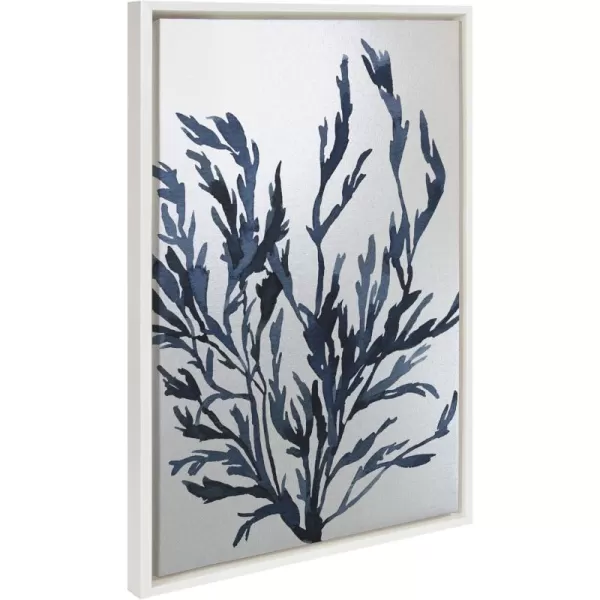 Kate and Laurel Sylvie Blue Ocean Coastal Nautical Coral Watercolor 1 Framed Metallic Canvas Wall Art by The Creative Bunch Studio 28x38 White Sea Coast Blue Art for WallWhite  Nautical 2