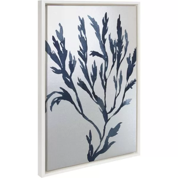 Kate and Laurel Sylvie Blue Ocean Coastal Nautical Coral Watercolor 1 Framed Metallic Canvas Wall Art by The Creative Bunch Studio 28x38 White Sea Coast Blue Art for WallWhite  Nautical 1