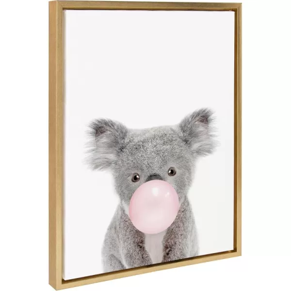 Kate and Laurel Sylvie Bubble Gum Koala Framed Canvas Wall Art by Amy Peterson Art Studio 18x24 Gray Whimsical Zoo Animal Art for WallGold