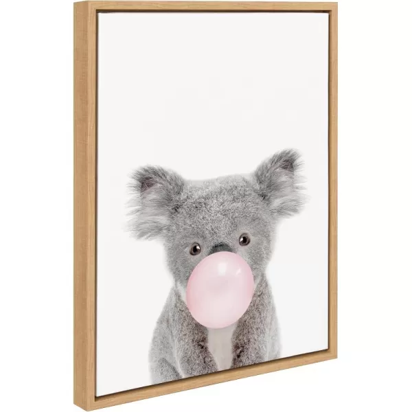 Kate and Laurel Sylvie Bubble Gum Koala Framed Canvas Wall Art by Amy Peterson Art Studio 18x24 Gray Whimsical Zoo Animal Art for WallNatural