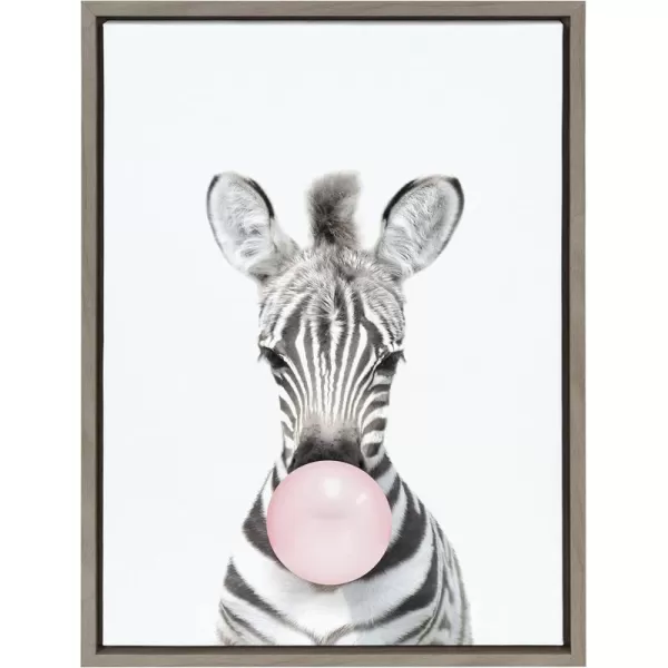 Kate and Laurel Sylvie Bubble Gum Zebra Framed Canvas Wall Art by Amy Peterson Art Studio 18x24 GrayGray