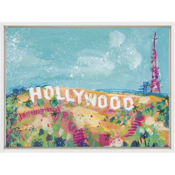 Kate and Laurel Sylvie California Hollywood Sign Study Framed Canvas Wall Art by Rachel Christopoulos 18x24 White Decorative West Coast Travel Art